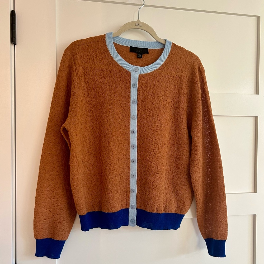 Zara color block cardigan sweater, Size Large